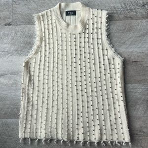 VICI Cream Sweater Vest with ties and Pearl and Metal Ball Detailing